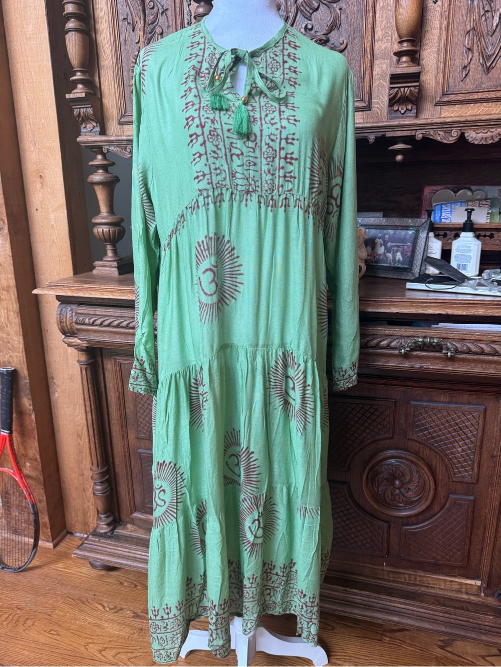 Rhea Om Mint Green Printed Boho Flowy Maxi Dress - Picture 3 of 7